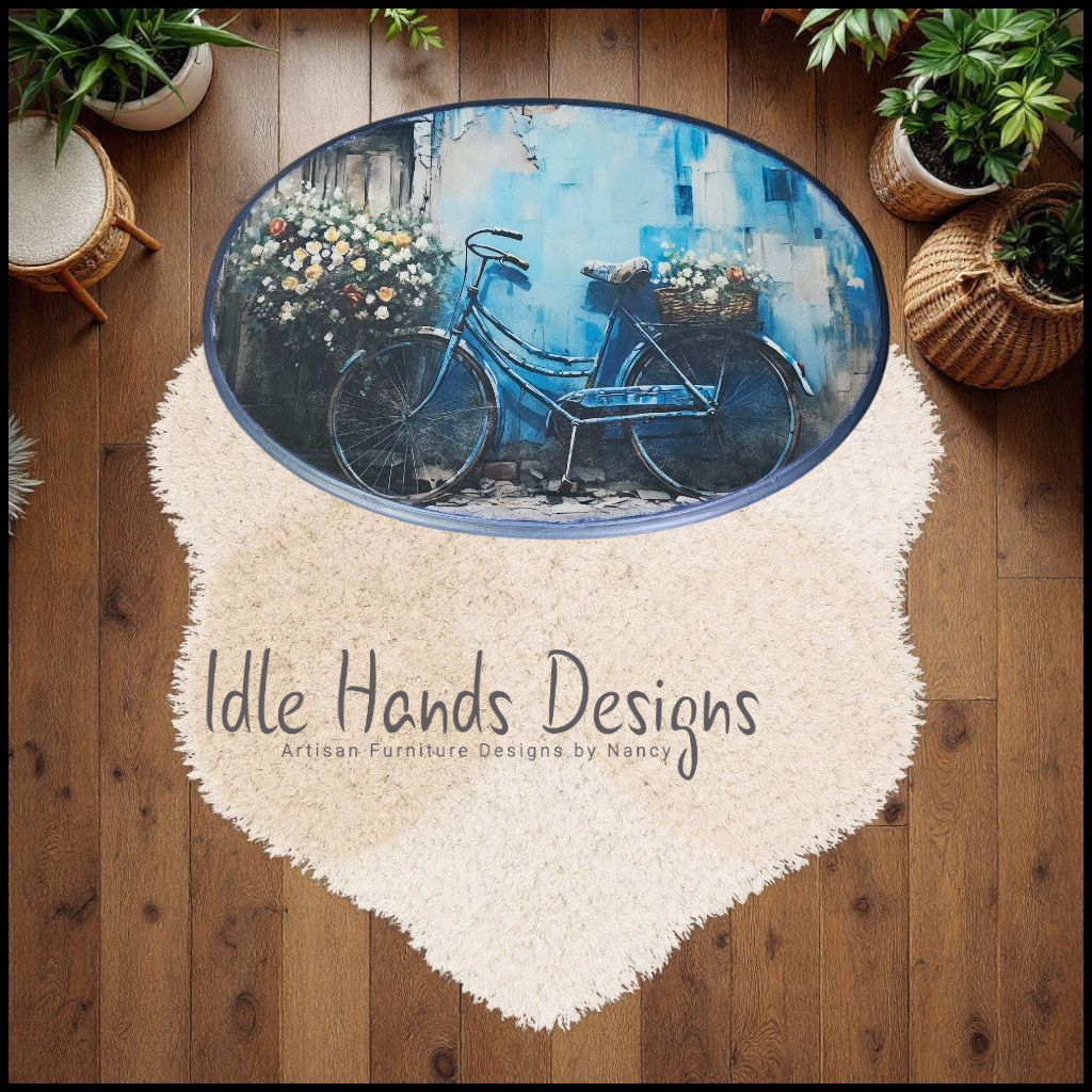 Blue End Table with Bicycle Print Accent Table - photo 2