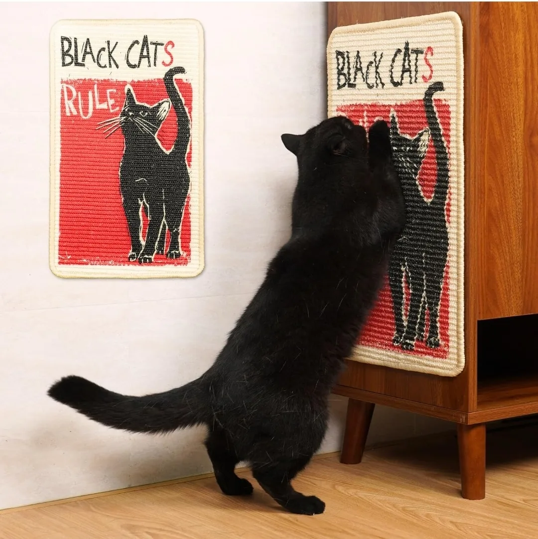 Sisal Cat Scratcher Mat 22"x13" – “Black Cat Rules” thumbnail