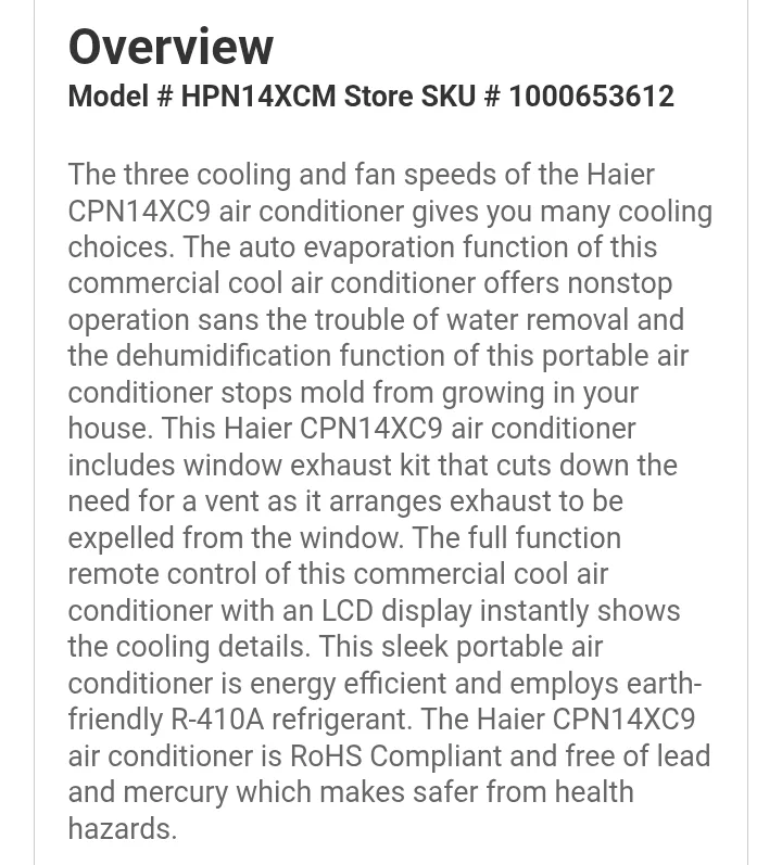 New 14000 BTUHaier Portable Air Conditioner - HPN14XCT/HPND14XHT image indicator(6)