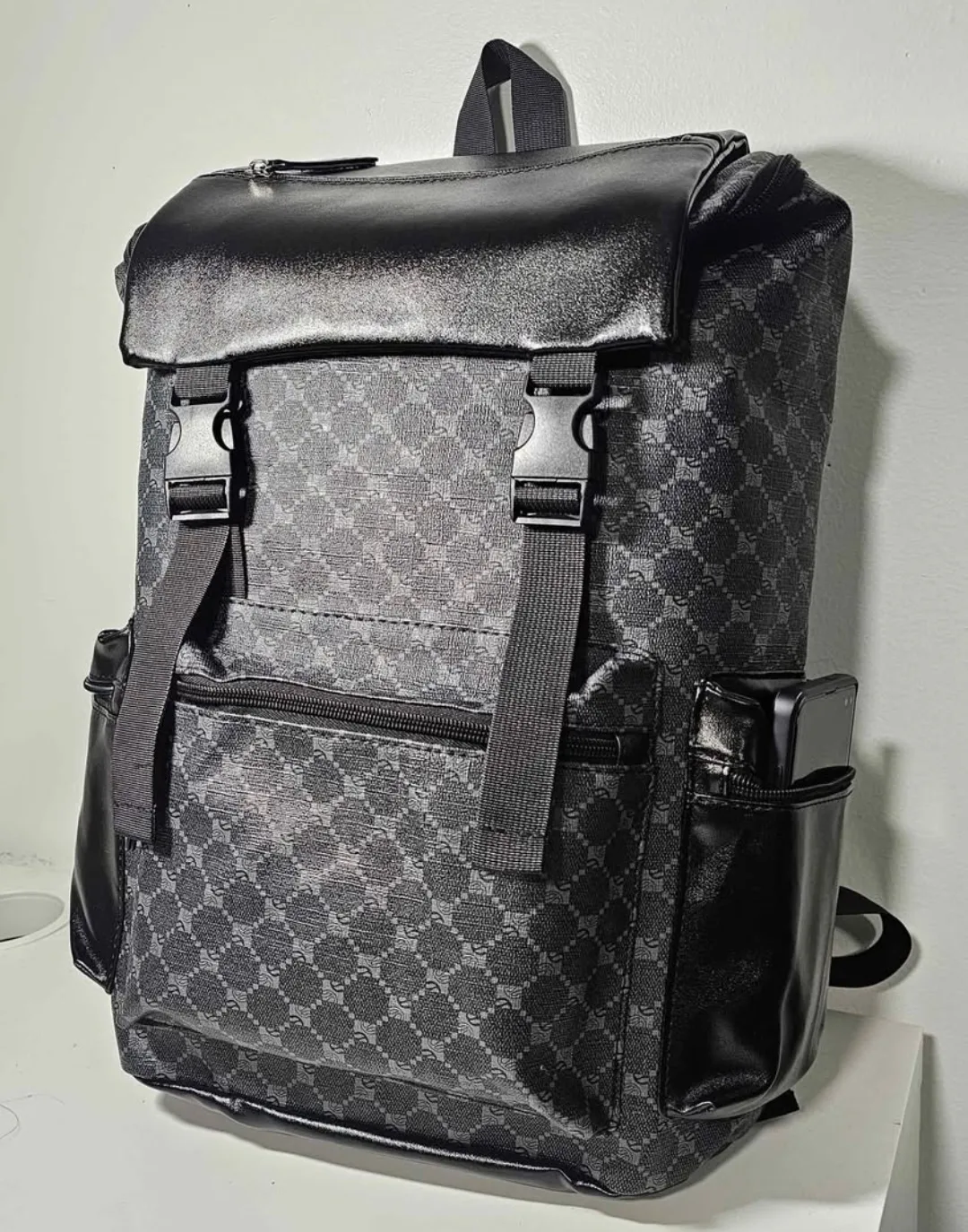 Black and Grey leather Backpack image indicator(2)