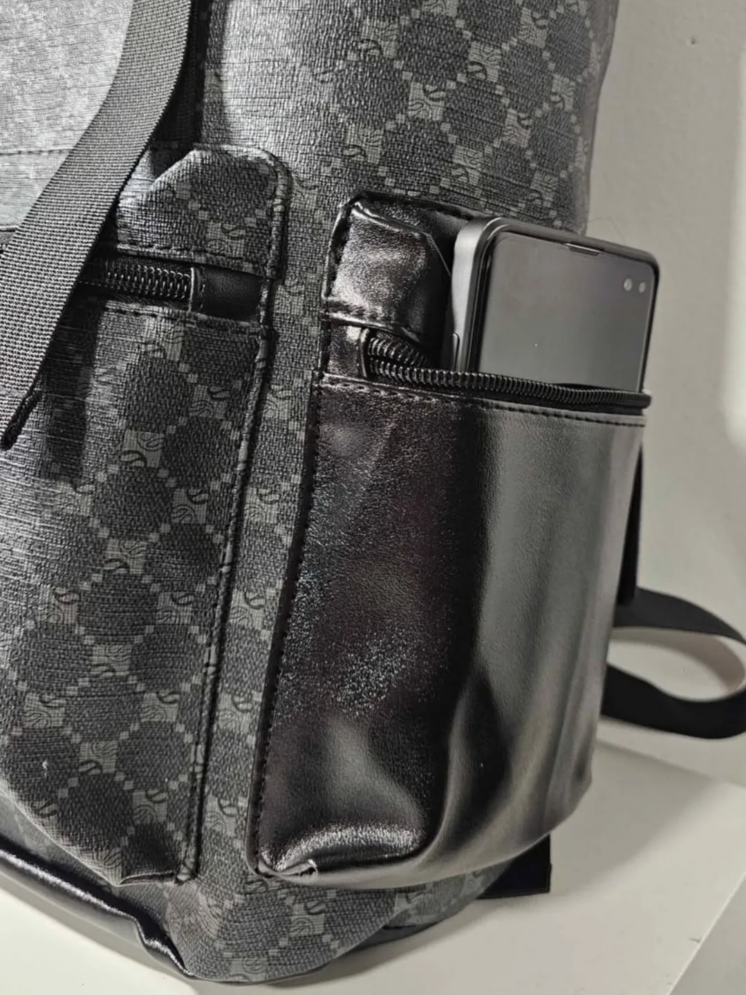 Black and Grey leather Backpack image indicator(3)