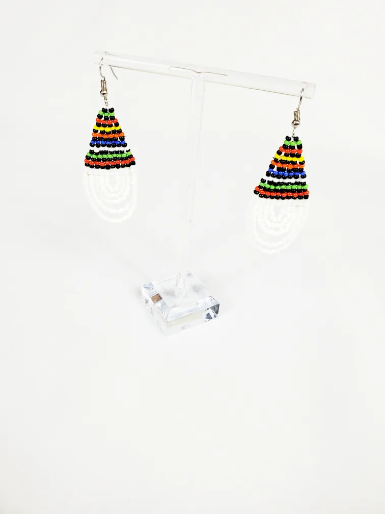 Handcrafted African earrings made of white and colorful beads image indicator(2)