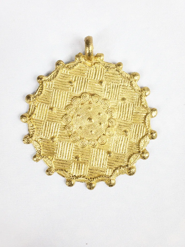 Circular African Adinkra Pendant in Brass Jewelry (Adinkrahene) thumbnail