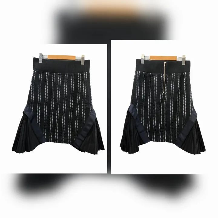 Japanese Brand Sacai Luck Side Pleated Tweed Skirt Size M/L image indicator(6)