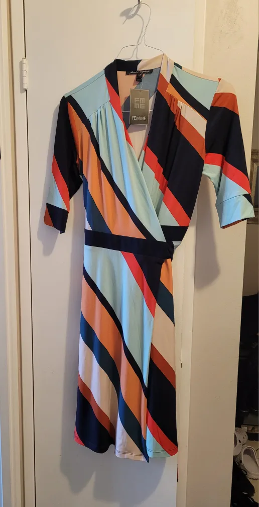 *new* FEMME Wrap Dress - Striped, Size S image indicator(2)