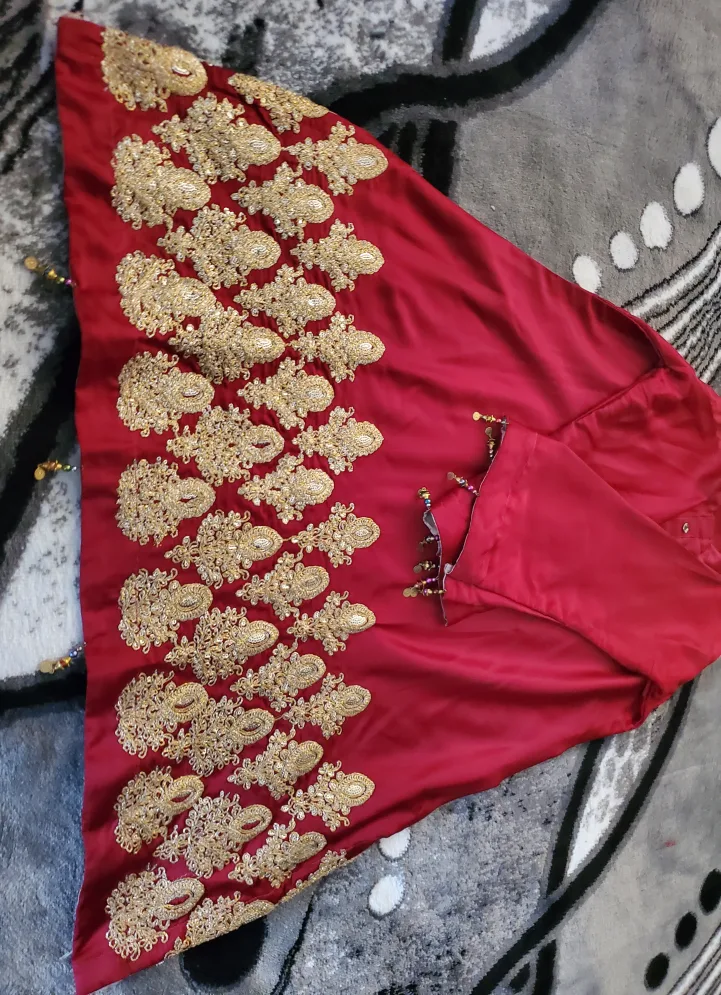 Red/Burgundy & Gold Embroidered Women's Shalwar Kameez/Kurti image indicator(2)