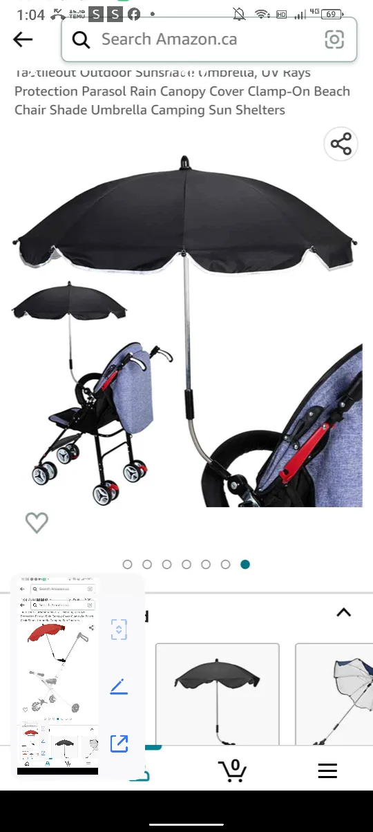 Red Outdoor Sunshade Umbrella - Clamp-On Beach Chair NEW image indicator(7)