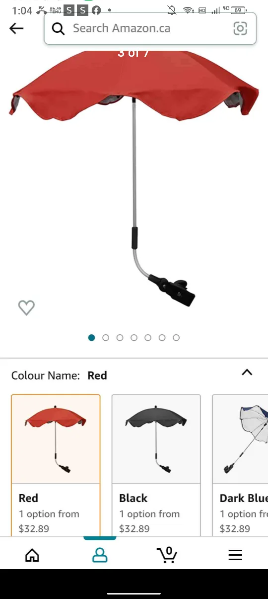 Red Outdoor Sunshade Umbrella - Clamp-On Beach Chair NEW image indicator(8)