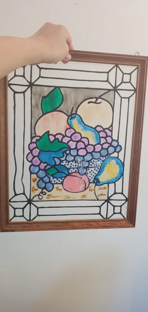 #freecycle Vintage Fruit Stained Glass Window Panel thumbnail
