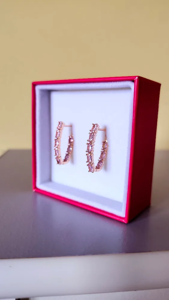 585RG(14K) Rose Rolled Gold Pink Oval Earrings image indicator(3)