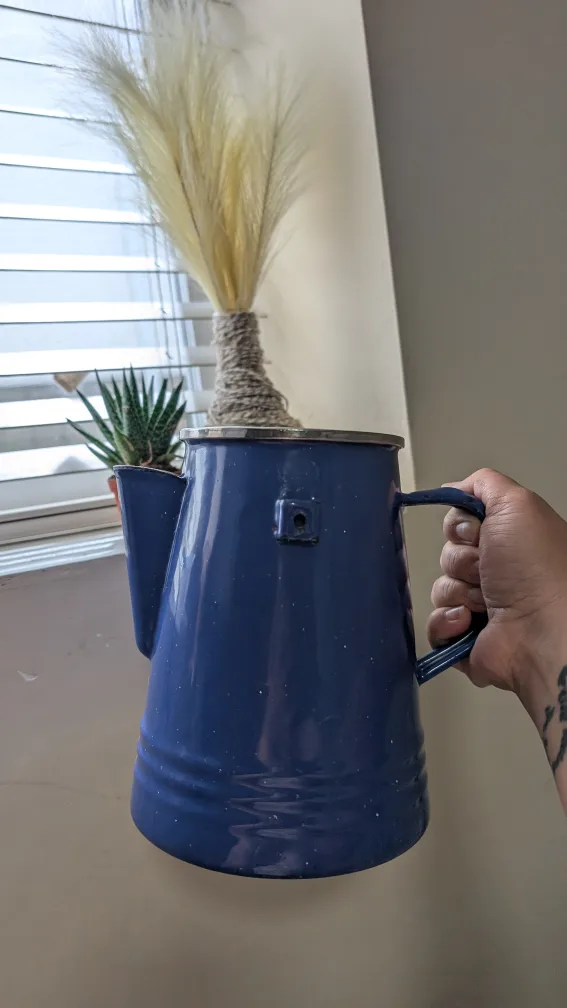 Vintage Blue Enamelware Coffee Pot 💚 thumbnail