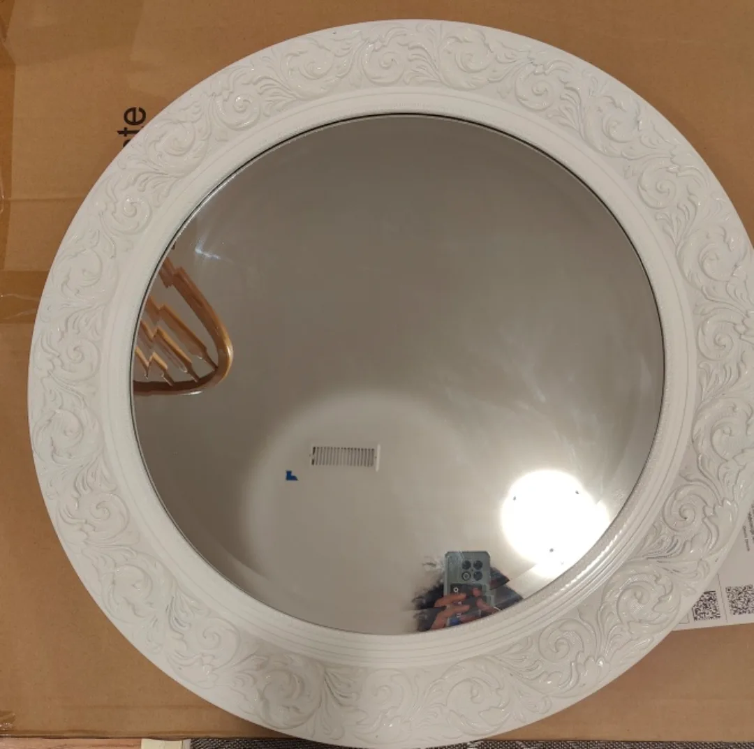 White ornate round mirror ~26" diameter thumbnail