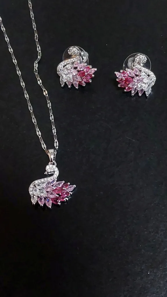 BRAND NEW super dainty classy Swan Necklace and Earring Set image indicator(2)
