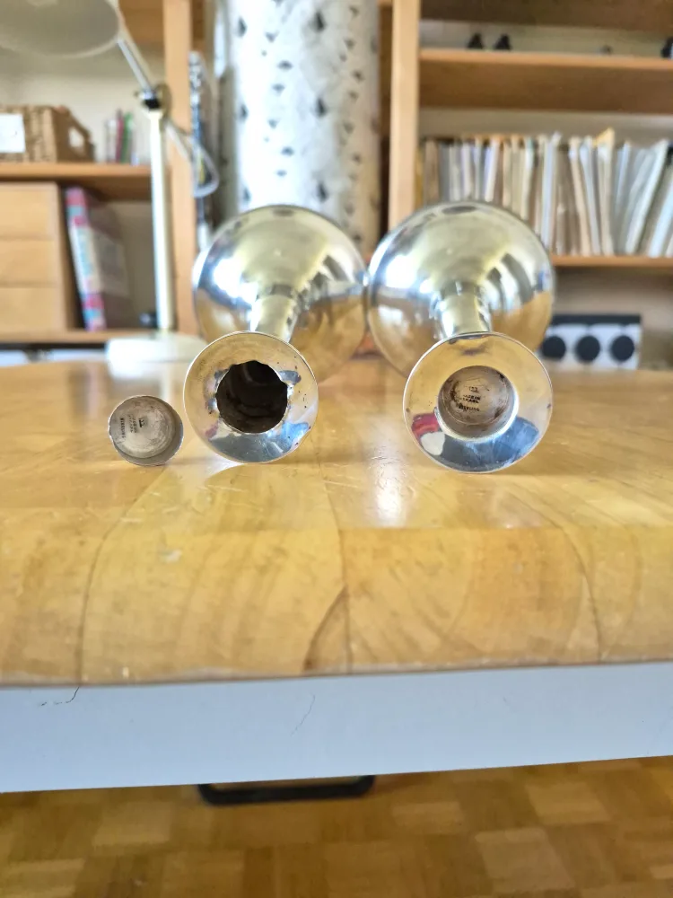 Sterling Silver Pair Tall Midcentury Modern Candlesticks (READ) image indicator(10)