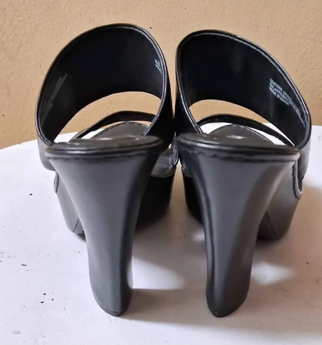 Barry Crown Black Leather Wedges thumbnail