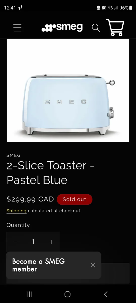 Smeg 50's Style 2 Slice Toaster in Pastel Blue thumbnail