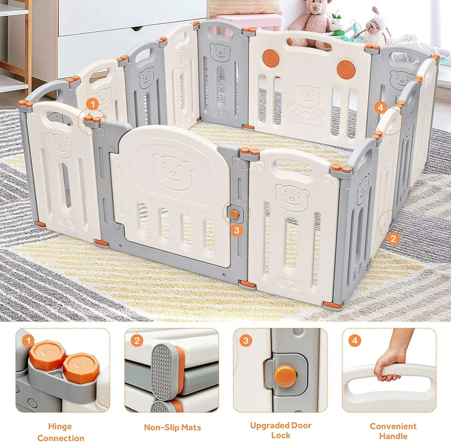 Foldable Baby Playpen - Grey & White - photo 4
