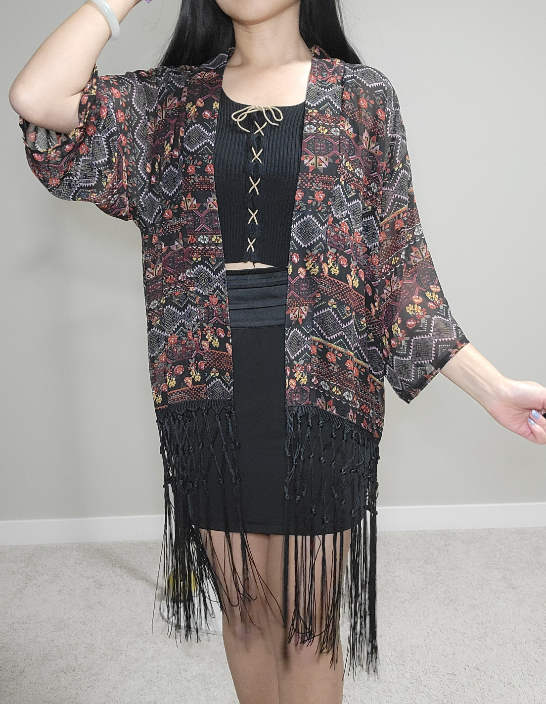Fringed Floral Kimono cardigan