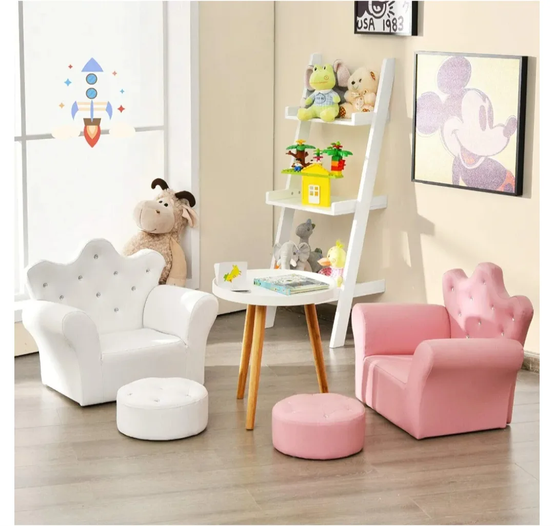 Kids White Crown Sofa Chair + Ottoman, 18+ Months image indicator(2)