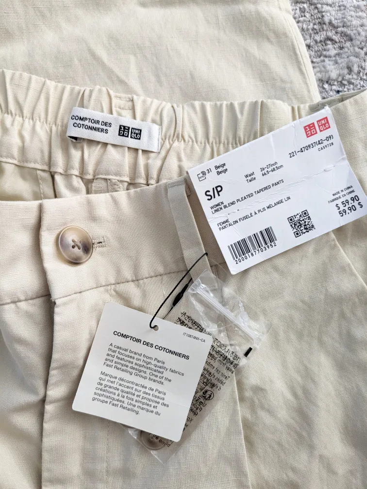 BNWT Uniqlo linen blend pleated tapered pants image indicator(2)