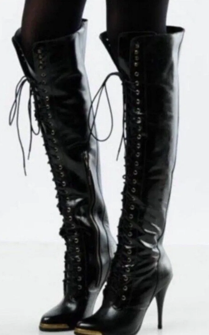 Joie Black Leather Top of the World Over-the-Knee Boots 38 thumbnail