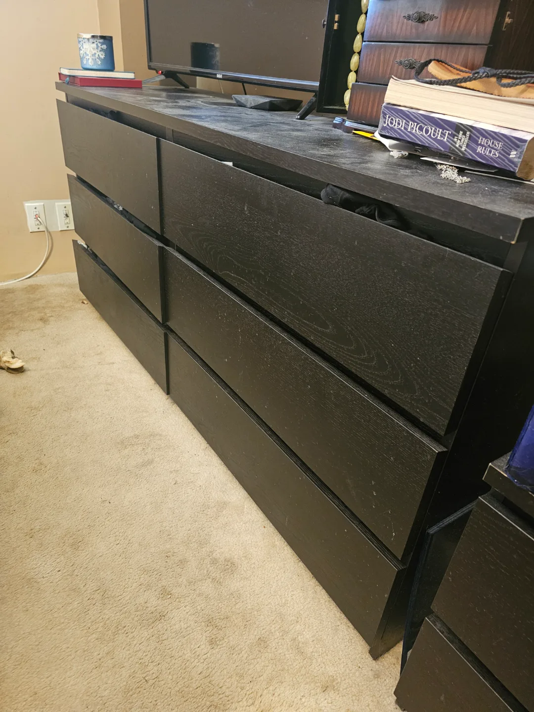 Black Six-Drawer Dresser and two night tables thumbnail