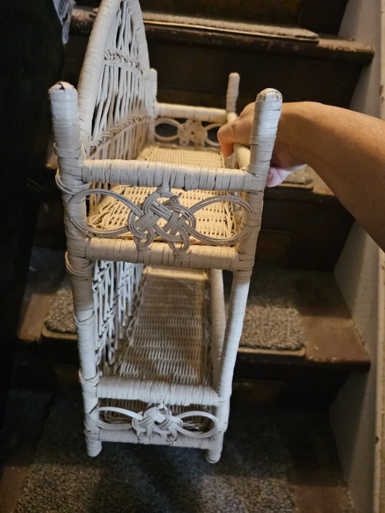 Vintage Wicker/Bamboo White Wall Shelf with Two Shelves image indicator(3)