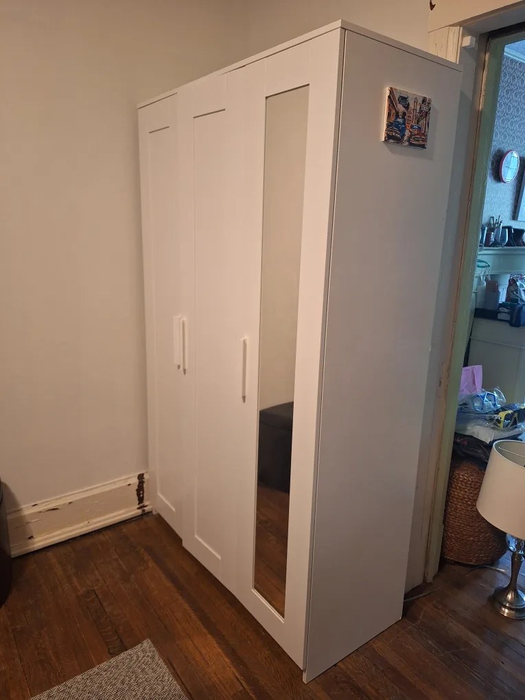 White Armoire wardrobe with mirror & shelves thumbnail