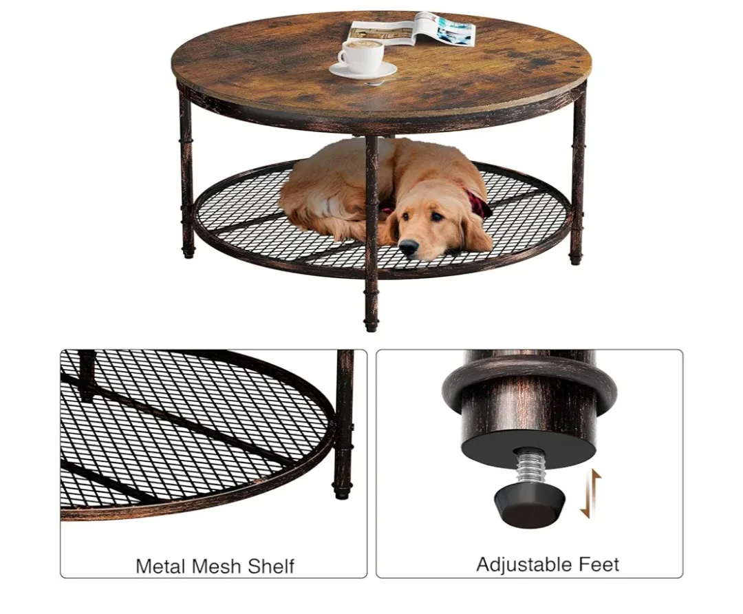 Rustic Wood and Metal Round Coffee Table image indicator(9)