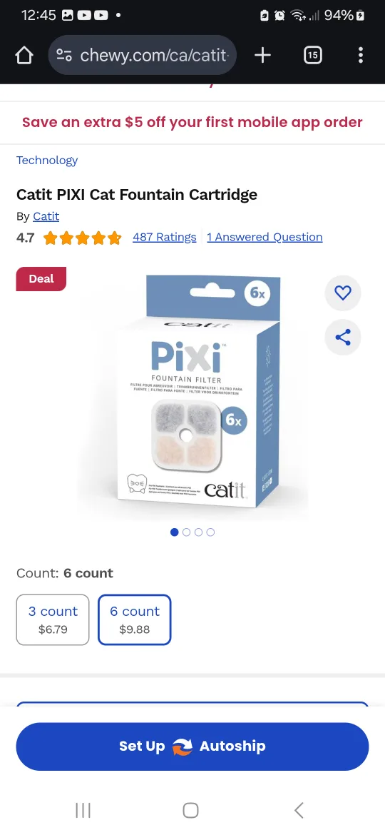 NEW: Catit PIXI Cat Fountain Cartridge 6x image indicator(2)