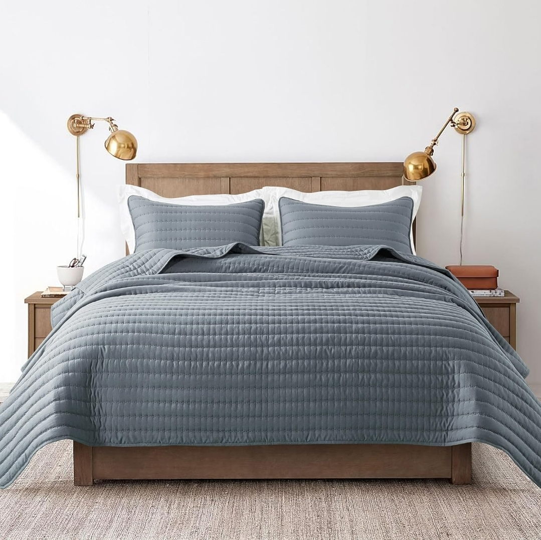 King size Quilted Bedspread Set - Blue Gray - photo 2