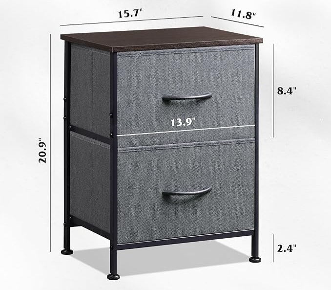 Gray Fabric 2-Drawer Nightstand - photo 2