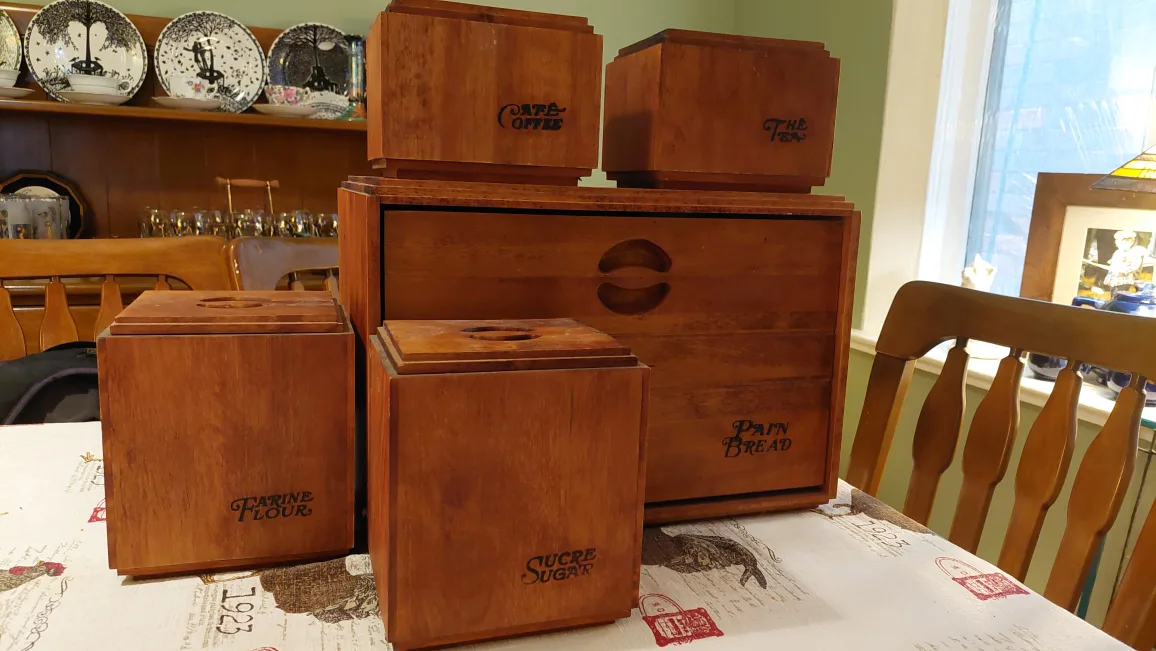 Vintage Wooden Kitchen Canister Set thumbnail