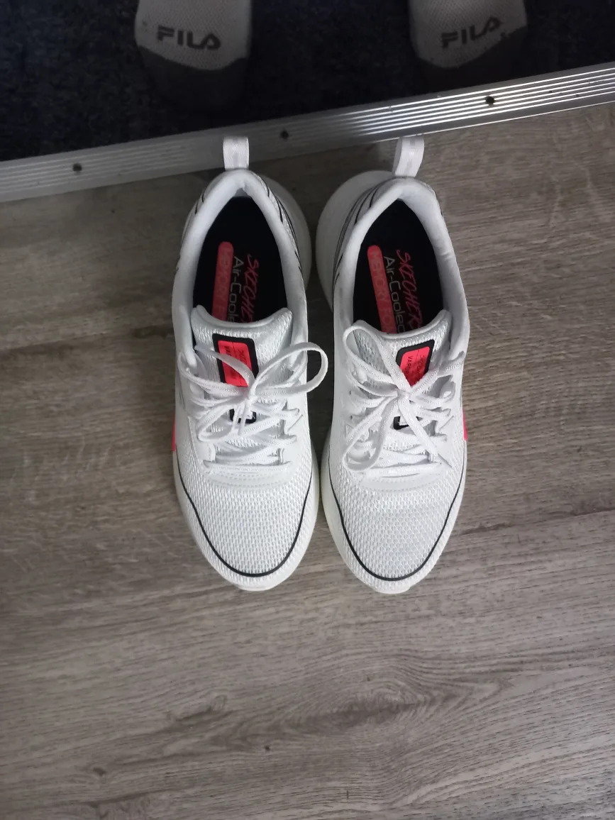 White sketchers shoes with box thumbnail