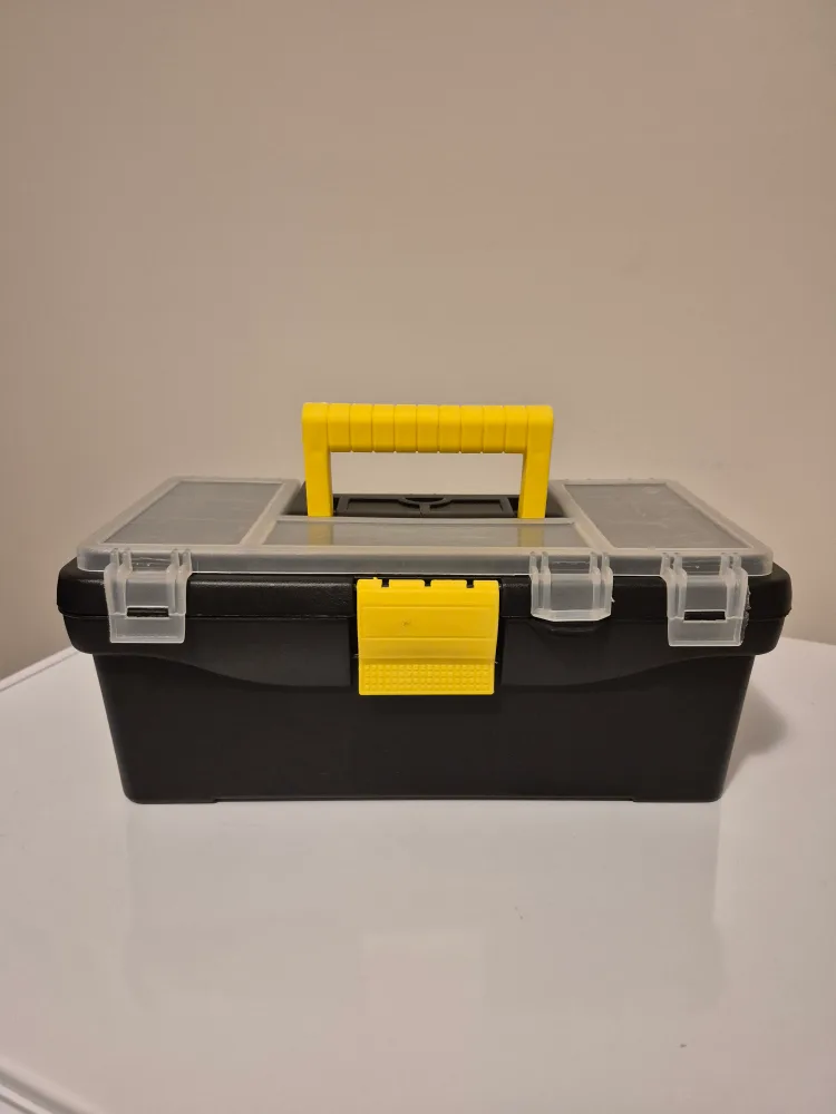 🥕 Black Small Plastic Toolbox 🧰 with Yellow Handle thumbnail