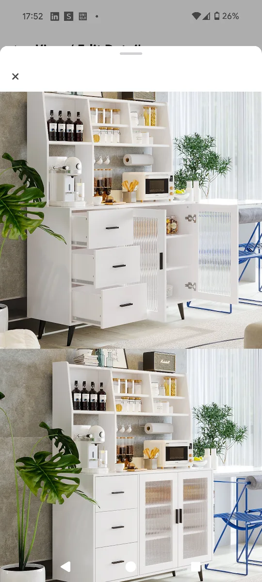 White Kitchen cabinet or pantryHutch with Storage image indicator(2)