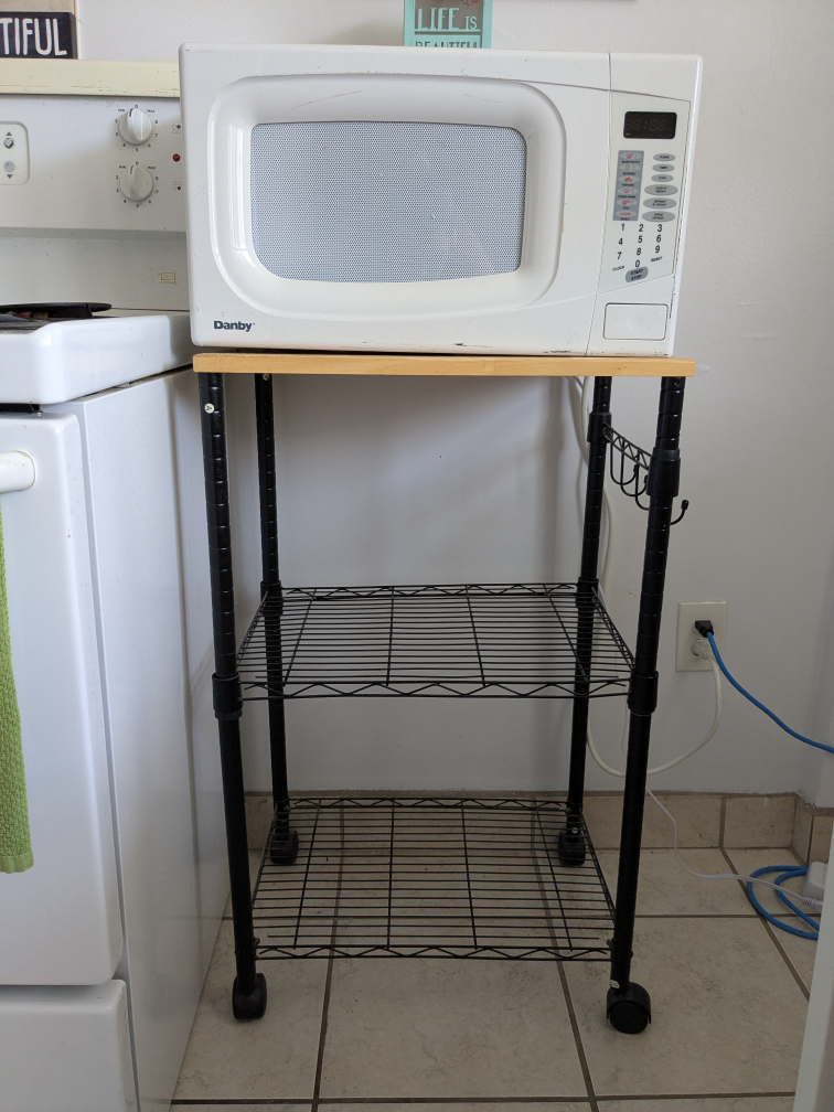 Rolling Microwave Cart with Wood Top