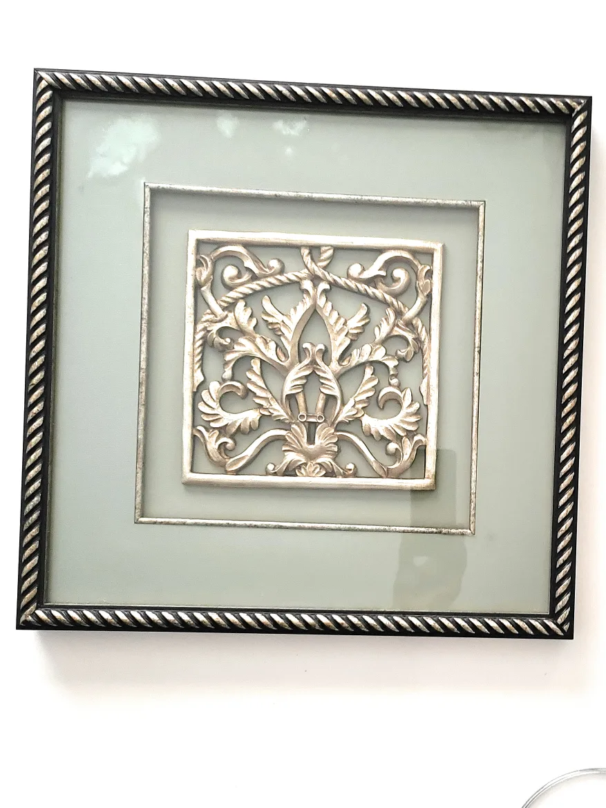 Framed Wall Art with Silver Floral Design. 16 x 16 inches image indicator(3)