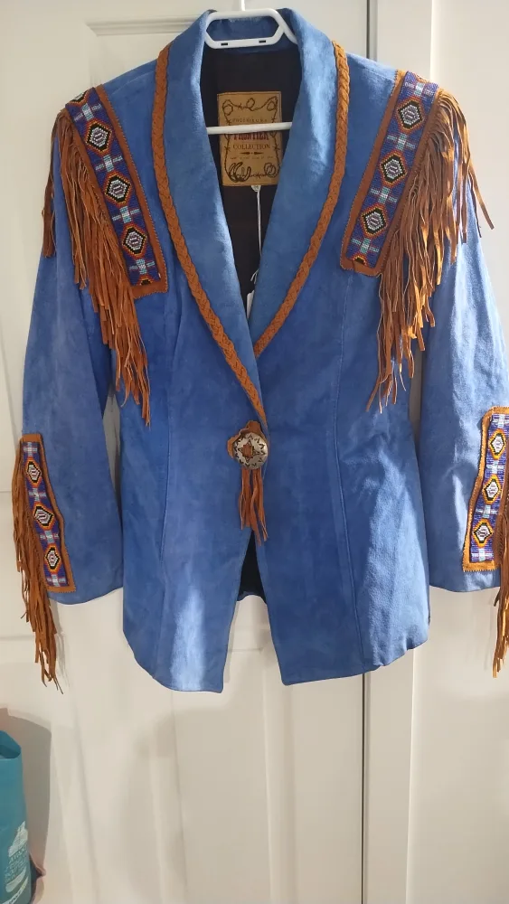 Frontier Classic Vintage Blue Suede Leather Fringe Jacket thumbnail
