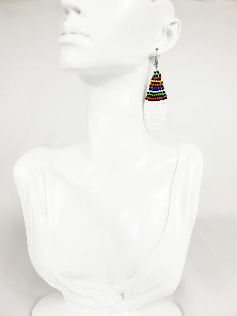 Handcrafted African earrings made of white and colorful beads image indicator(3)