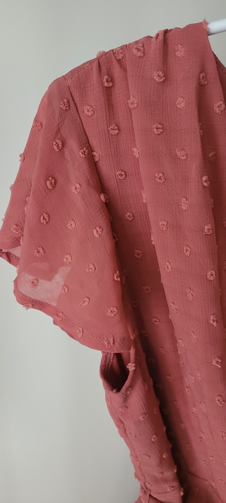 Coral Wrap Dress with Flutter Sleeves - photo 3