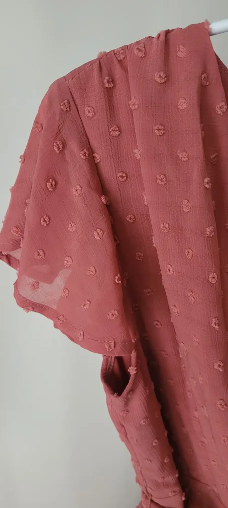 Coral Wrap Dress with Flutter Sleeves image indicator(3)