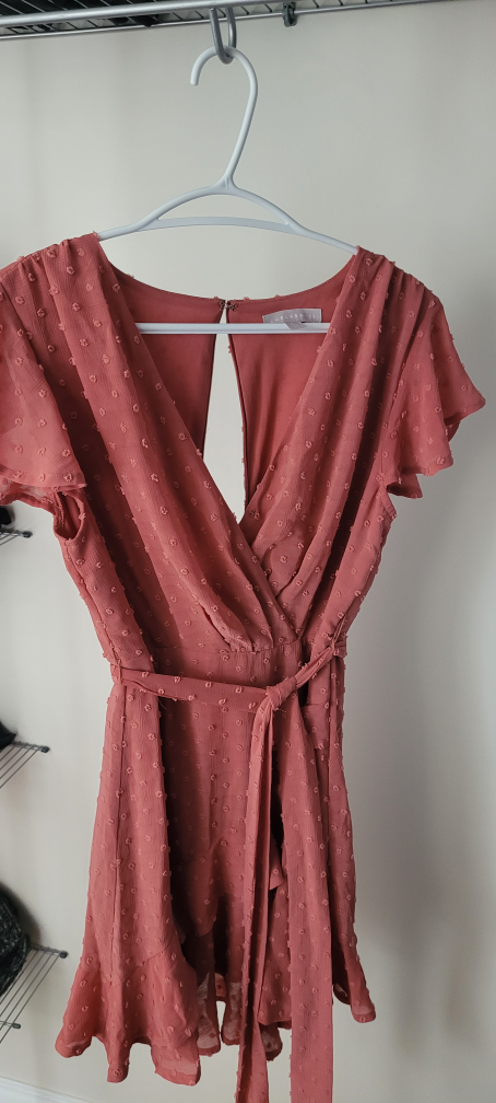 Coral Wrap Dress with Flutter Sleeves - photo 4