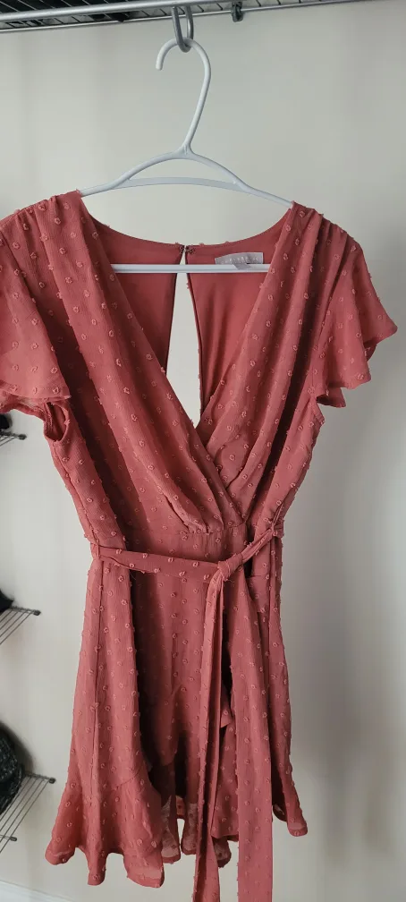 Coral Wrap Dress with Flutter Sleeves image indicator(4)