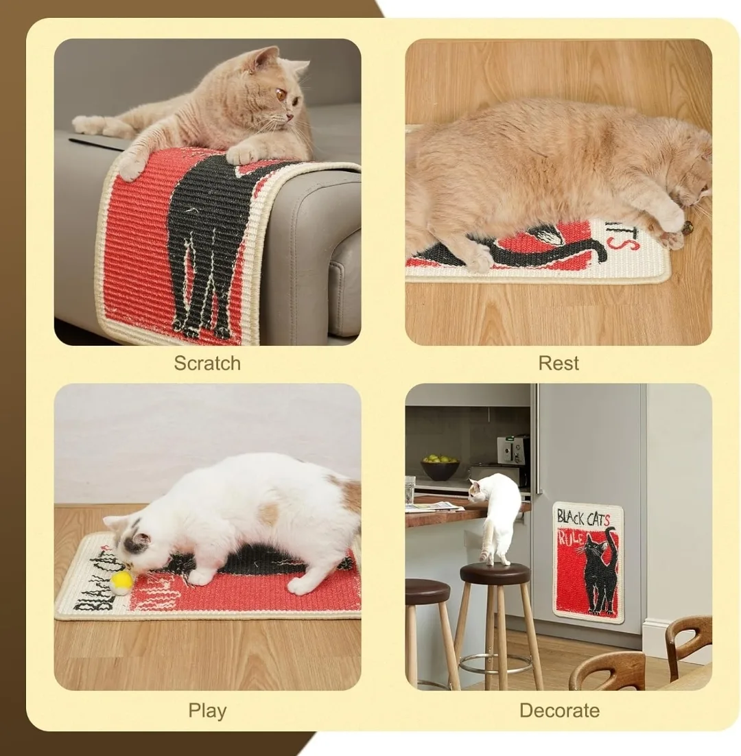Sisal Cat Scratcher Mat 22"x13" – “Black Cat Rules” image indicator(8)