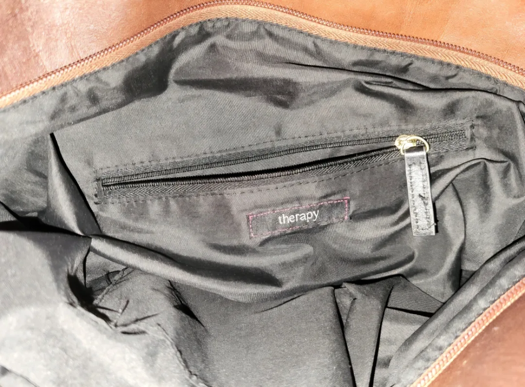 ❣️ Therapy Brown Tote Vegan Leather Handbag w Keychain Charm image indicator(7)