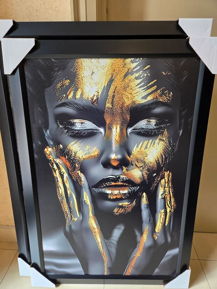 Framed Wall Art - Gold and Black Artwork African Queen thumbnail