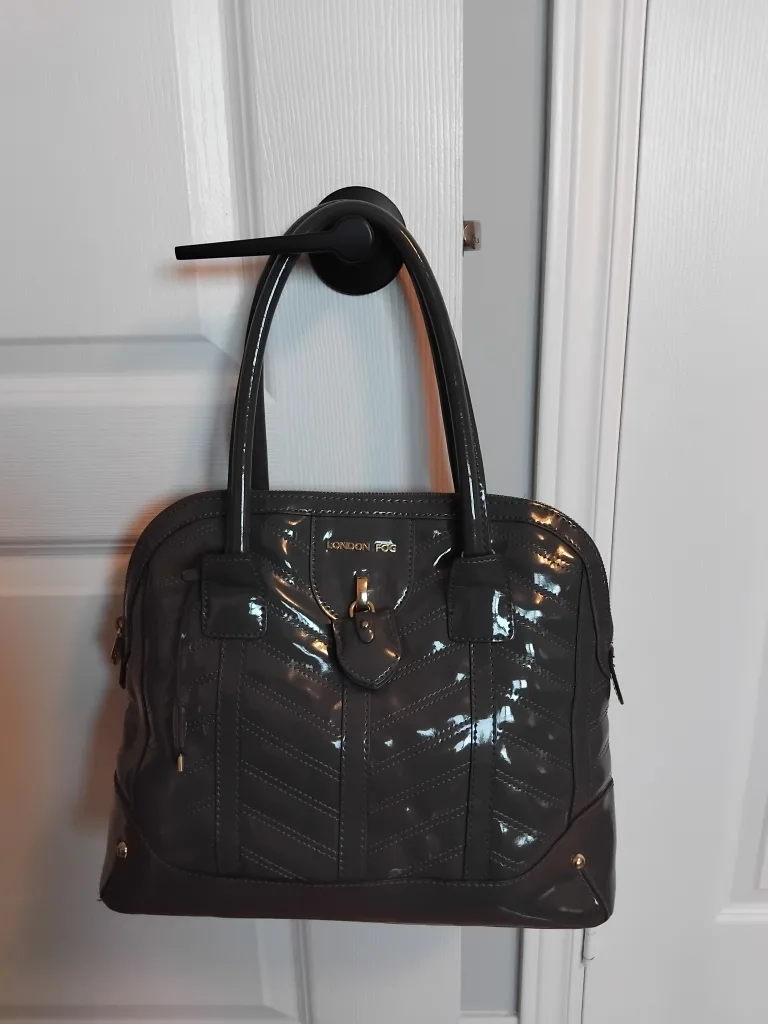 London Fog Grey Patent Leather Handbag thumbnail