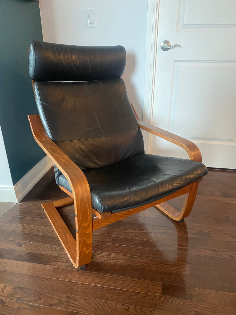 IKEA Poang Chair with Footstool, black leather - photo 3