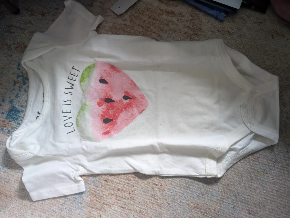 White Baby Onesie with Watermelon Design thumbnail